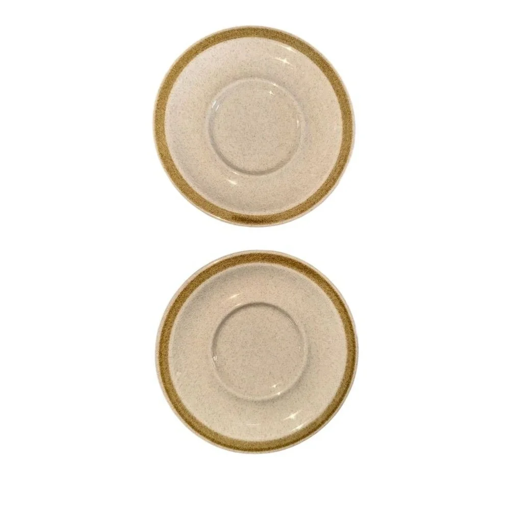 Vintage Country Living Stoneware Saucer Plates Set of 2 Beige Round Japan 1970's